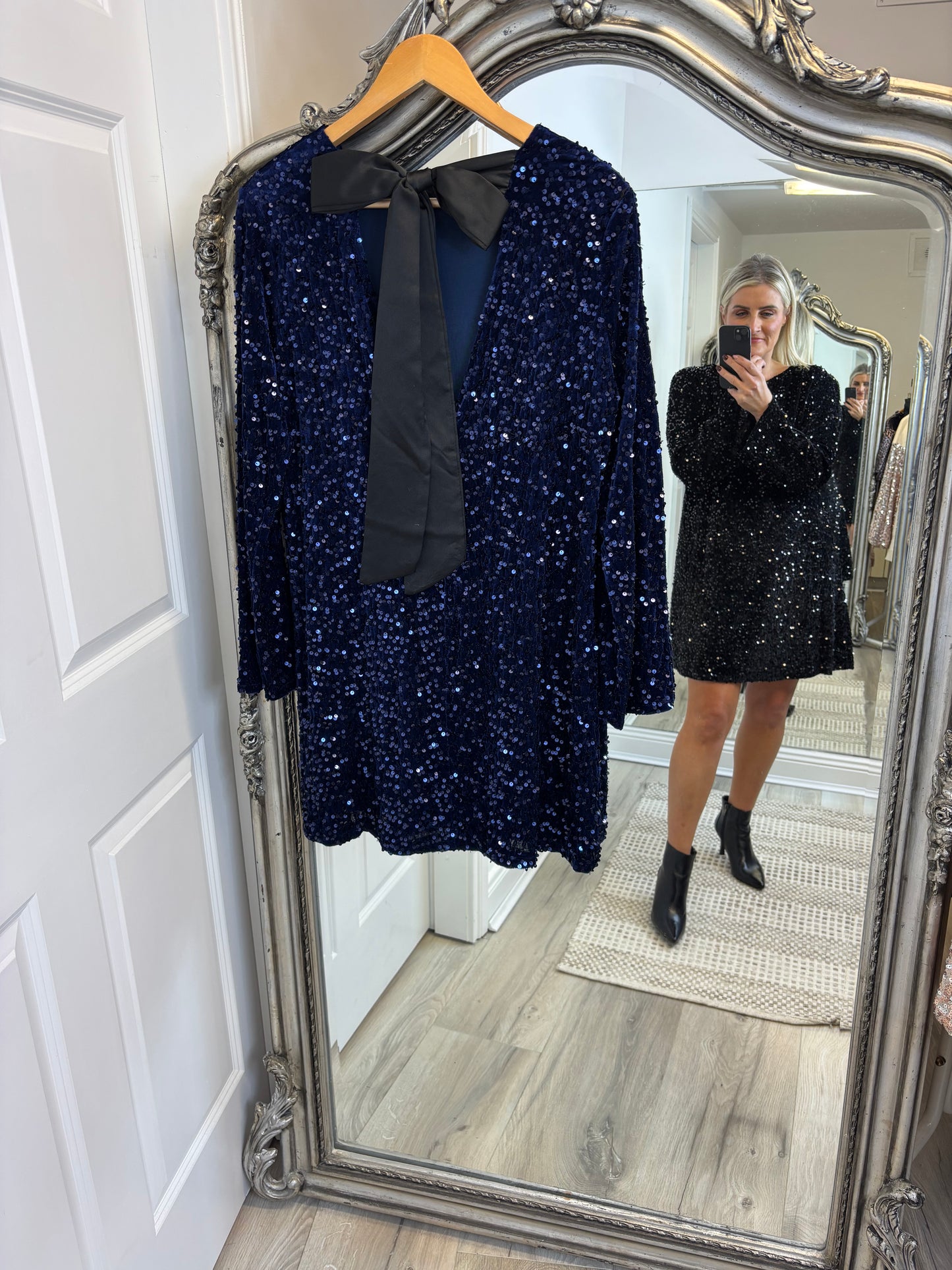 Darcy Bow Sequins Shift Dress