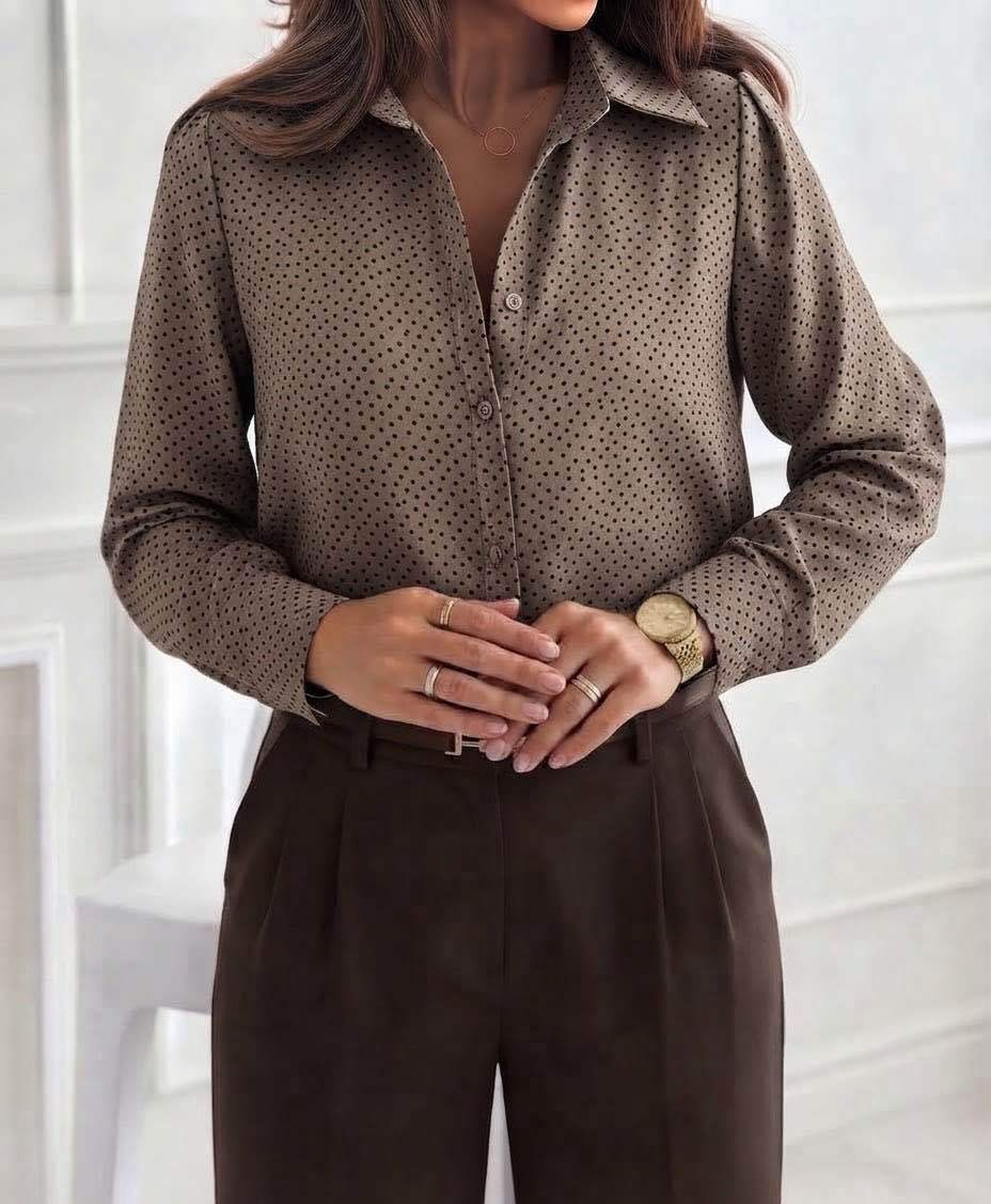 Niamh Mocha Polka Dot Satin Shirt