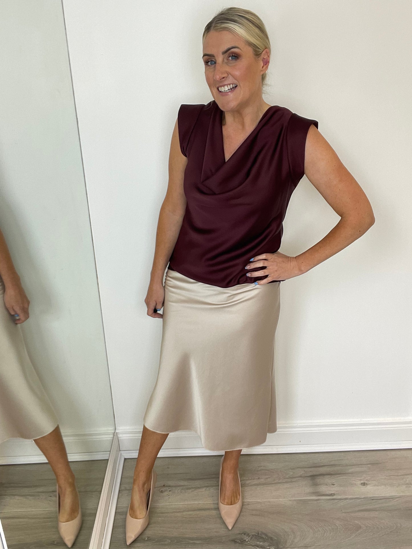 Macrina Cowl Neck Satin Top