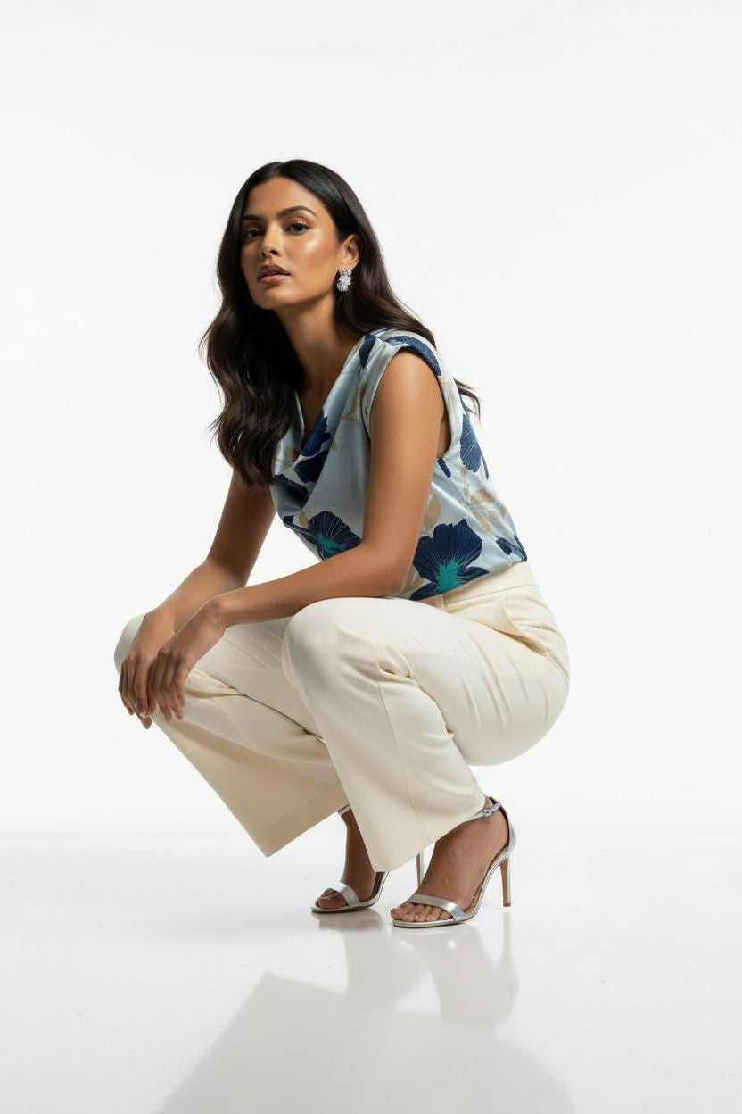 Gina Cowl Satin Print Top