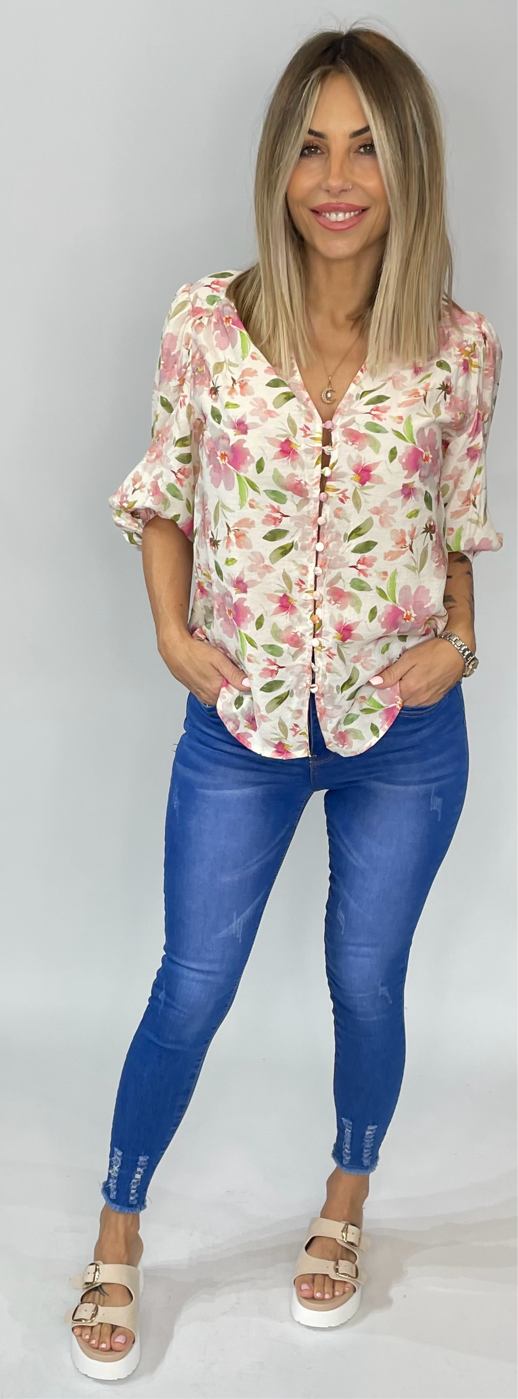 Amy Floral V Neck Blouse