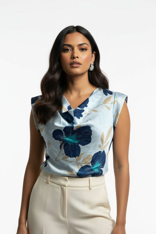 Gina Cowl Satin Print Top