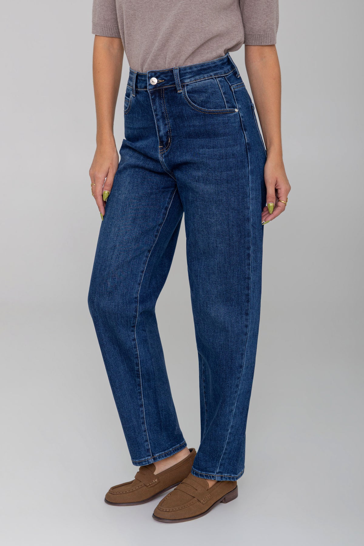 Lauren Mid Blue Barrel Leg Jeans