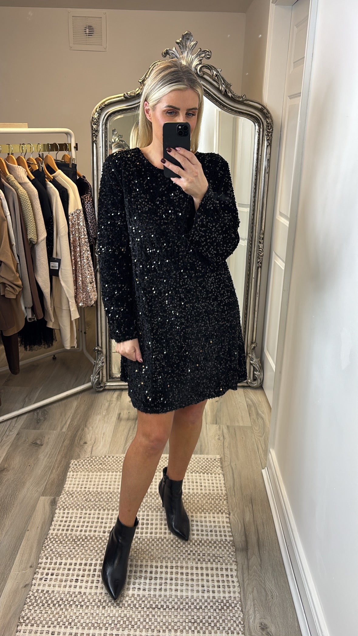 Darcy Bow Sequins Shift Dress