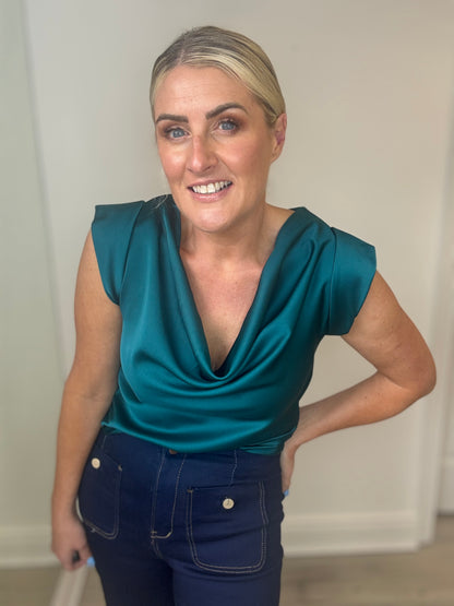 Macrina Cowl Neck Satin Top