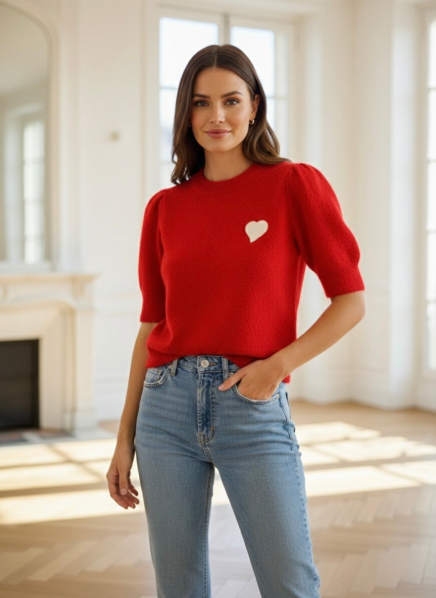 Amour Puff Sleeve Heart Knit