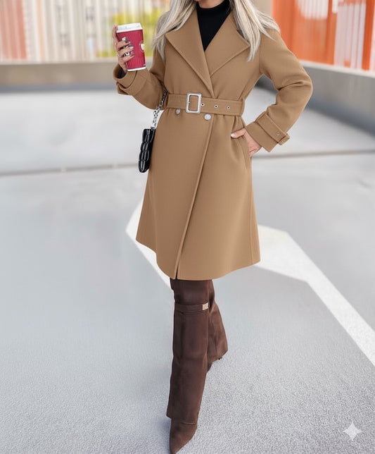 Vera Camel Belted Tailored Coat