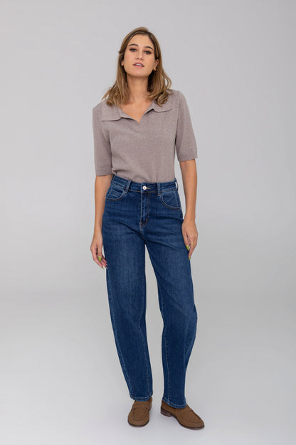 Lauren Mid Blue Barrel Leg Jeans