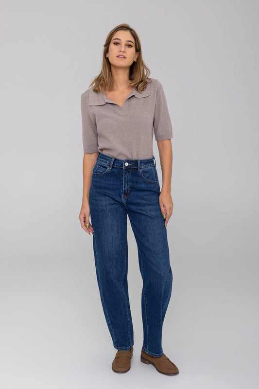 Lauren Mid Blue Barrel Leg Jeans